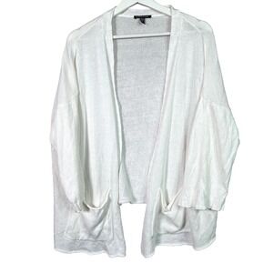 Eileen Fisher Sweater Women's XL White Open Front Cardigan Long Sleeve Coastal